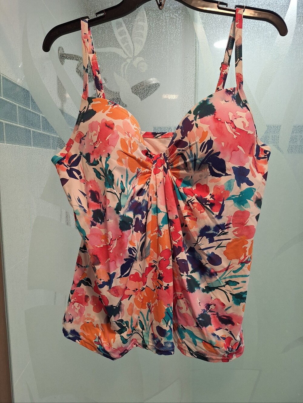 Floral Twist Front TankiniTop - Pink Multi Swim Top